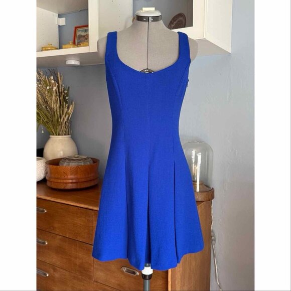 Milly Molly Wool Pleated Fit & Flare Mini Dress Cobalt Blue - Picture 1 of 9